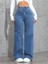 Kadın Baggy Fit Denim Jean Yıkamalı Pantolon 3