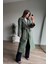 Olive Kuşaklı Astarlı Yırtmaçlı Oversize Trençkot 1