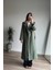 Olive Kuşaklı Astarlı Yırtmaçlı Oversize Trençkot 4