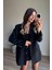 Siyah Gümüş Düğmeli Oversize Astarlı Blazer Ceket 5