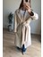 Taş Rengi Kuşaklı Astarlı Yırtmaçlı Oversize Trençkot 3
