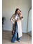 Taş Rengi Kuşaklı Astarlı Yırtmaçlı Oversize Trençkot 4