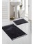 Yıkanabilir Ponpon Saçaklı Kaymaz Taban Post Peluş Banyo Paspası 2'li Takım Siyah 1