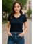 V Yaka Siyah Modal Kumaş Kadın Crop 2