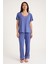 Dream Mavi/pembe Dantel Detaylı Uzun ve Şortlu Önden Düğmeli 8 Parça Pijama Takım Set 5