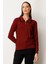 Yakası Aksesuar Detaylı Triko Kazak Bordo 65363 1