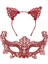 Romantik Kırmızı Dantel Maske Seti – Kedi Kulaklı Taç ve Maske 3 No (5224) 2