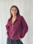 Önden Fermuarlı Polo Yaka Ceket Hırka Kadın Bordo 1