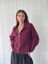 Önden Fermuarlı Polo Yaka Ceket Hırka Kadın Bordo 4