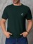 Erkek Koyu Yeşil Bisiklet Yaka Göğsü Palmiye Baskılı T-Shirt 1