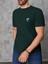Erkek Koyu Yeşil Bisiklet Yaka Göğsü Palmiye Baskılı T-Shirt 4