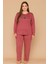 Kadın 20742 Büyük Beden Uzun Kol % 100 Pamuk Milan Pijama Takımı Gül Kurusu 1