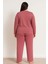 Kadın 20742 Büyük Beden Uzun Kol % 100 Pamuk Milan Pijama Takımı Gül Kurusu 2