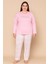 Kadın 20741 Büyük Beden % 100 Pamuk Milan Uzun Kol Pijama Takımı Pembe 1