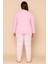 Kadın 20741 Büyük Beden % 100 Pamuk Milan Uzun Kol Pijama Takımı Pembe 2