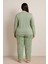 Kadın 20714 Büyük Beden % 100 Pamuk Milan Pijama Takımı Yeşil 2