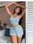 Eyesof Kadın Mavi Çizgili Desenli Askılı Şortlu Pijama Takım 5001 1