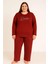 Kadın 20745 Büyük Beden Uzun Kol % 100 Pamuk Milan Pijama Takımı Bordo 1