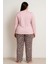Kadın 20751 Büyük Beden Uzun Kol % 100 Pamuk Milan Pijama Takımı Pudra 2