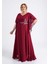 Büyük Beden Bordo Renkli Yırtmaçlı Uzun Şifon Abiye Elbise 1