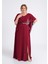 Büyük Beden Bordo Renkli Yırtmaçlı Uzun Şifon Abiye Elbise 2