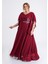 Büyük Beden Bordo Renkli Yırtmaçlı Uzun Şifon Abiye Elbise 3