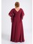 Büyük Beden Bordo Renkli Yırtmaçlı Uzun Şifon Abiye Elbise 5