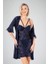 Lacivert Dantel Işlemeli 2li Sabahlık Takımı 1