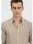 Kahverengi Çizgili Casual Fit Dokuma Casual Gömlek 3