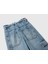 Kız Çocuk Koyu Mavi Beli Bağlamalı Kargo Stili Wide Fit Denim Pantolon 3