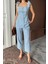 Şantuk Keten Yelek Görünümlüaskılı Bluz - Pantolon Tk - Mavi 3