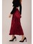 Midi Boy Pileli Saten Bordo Etek 4