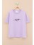 Lila Sırtı Kalp Baskılı Yazılı Kız Çocuk Bisiklet Yaka Tişört 20971 1