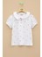 Ekru Çiçek Desenli Düğmeli Yaka Kız Çocuk Tişört 20987 1