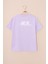 Lila Sırtı Yazılı Fotoğraf Baskılı Kız Çocuk Bisiklet Yaka Tişört 20977 2