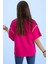 Fuşya Kolu Şerit Detaylı Payetli Kız Çocuk Oversize Tişört 20811 4