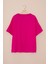 Fuşya Yazı Baskılı Fiyonklu Kız Çocuk Kısa Kol Oversize Tişört 20804 2