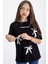 Siyah Yazı Baskılı Fiyonklu Kız Çocuk Kısa Kol Oversize Tişört 20803 2