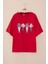 Kırmızı Dondurma Baskılı Taşlı Kız Çocuk Kısa Kol Oversize Tişört 20794 1
