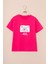 Fuşya Sırtı Yazılı Fotoğraf Baskılı Kız Çocuk Bisiklet Yaka Tişört 20981 1