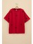 Kırmızı Fiyonk Nakışlı Kısa Kol Kız Çocuk Oversize Tişört 20799 1