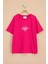 Fuşya Sırtı Kalp Baskılı Yazılı Kız Çocuk Bisiklet Yaka Tişört 20969 1