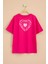Fuşya Sırtı Kalp Baskılı Yazılı Kız Çocuk Bisiklet Yaka Tişört 20969 3