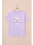 Lila Sırtı Yazılı Fotoğraf Baskılı Kız Çocuk Bisiklet Yaka Tişört 20977 1