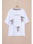 Ekru Yazı Baskılı Fiyonklu Kız Çocuk Kısa Kol Oversize Tişört 20802 1