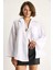 Kadın Geniş Kollu Tek Cep Detaylı Oversize Basic Poplin Gömlek 1