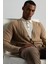 Merino Yün Ipek Karışım Örgü Desenli Camel Düğmeli Hırka 5