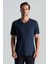 Supima Pamuk V Yaka Tencel Lacivert T-Shirt 1