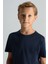 Supima Pamuk Bisiklet Yaka Tencel Lacivert Çocuk T-Shirt 3