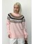 Pembe Bisiklet Yaka Desenli Kadın Triko Kazak MG2502 5